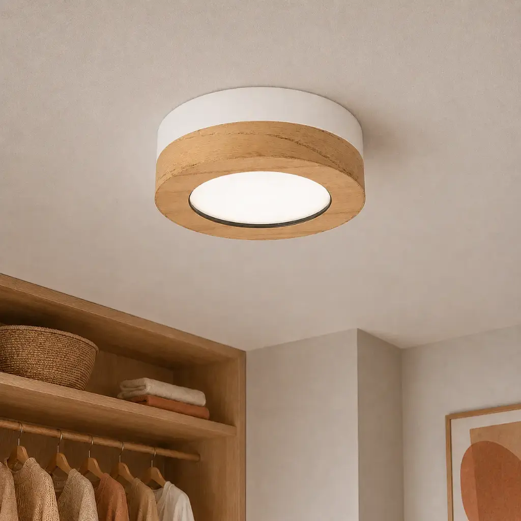 Tubo-A Plafón De Techo Madera 18x6cm Led 12w Vivo Color