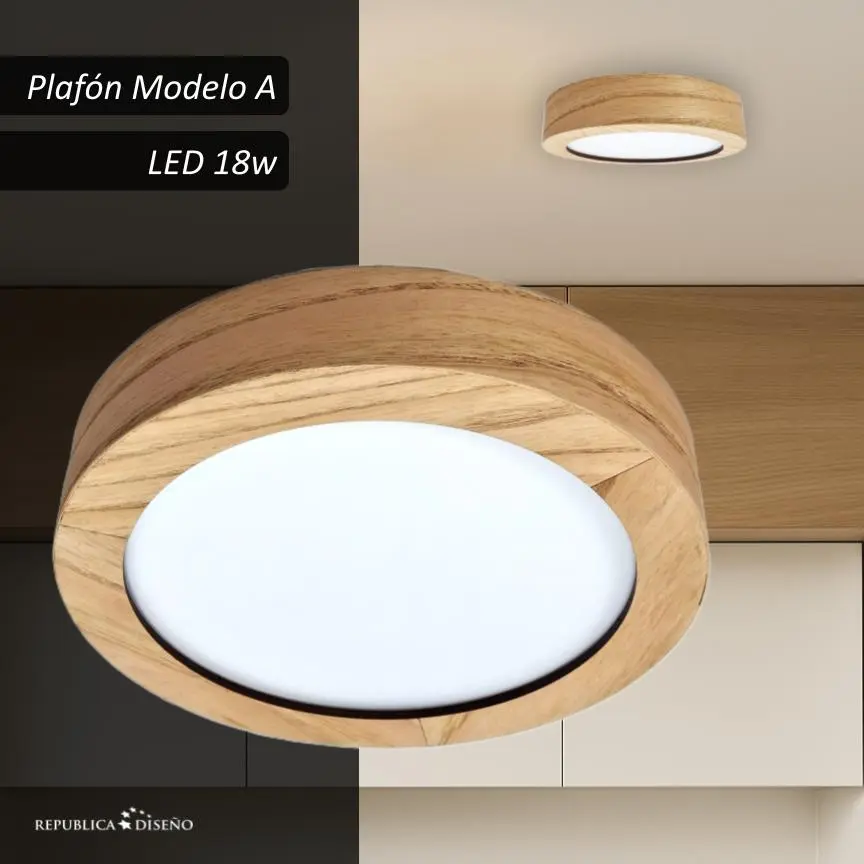 Tubo-A Plafón De Techo Madera 24x6cm Led 18w