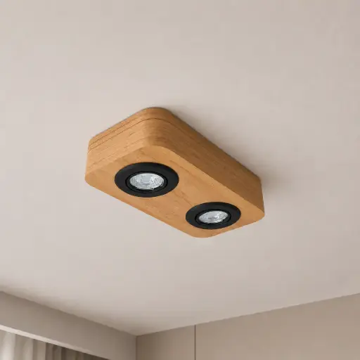 Plafón Techo 2 Dicroicas Ovlo Madera 14x7cm